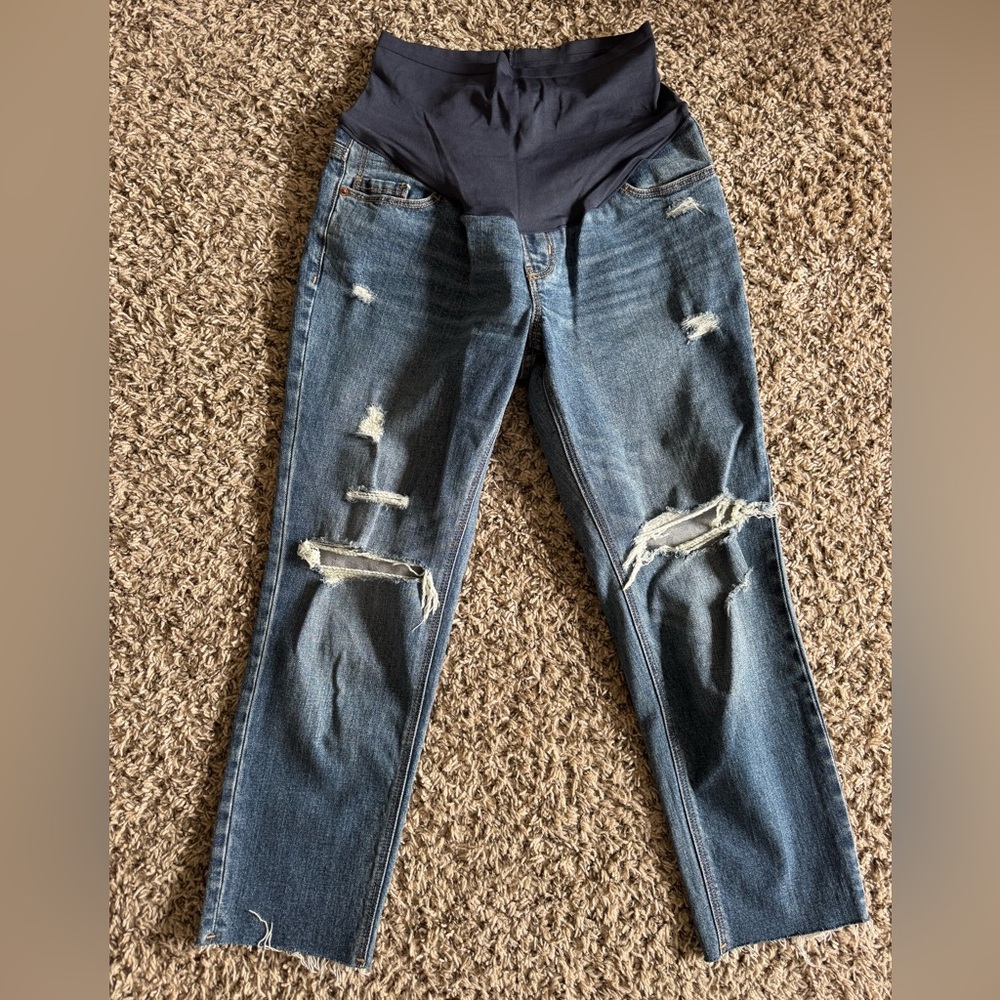 Distressed Blue Women's Boyfriend Maternity Jeans